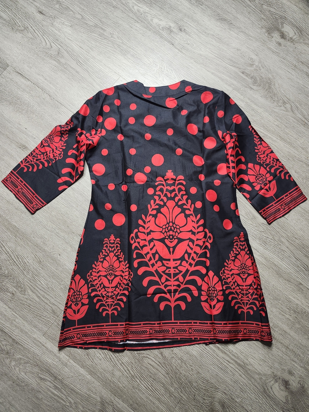 Black Tunic with Bold Red Floral & Polka Dot Print - Picture 7 of 8